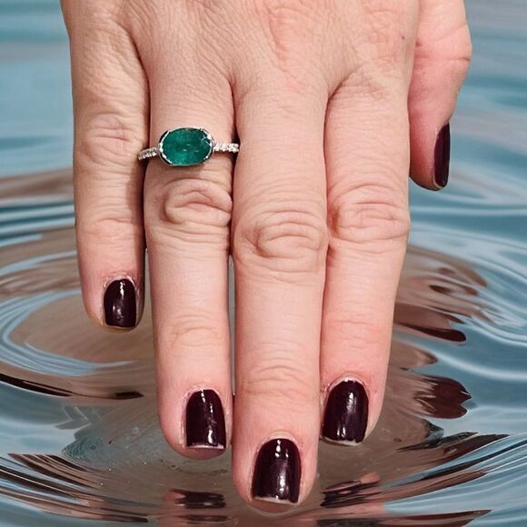 Natural Emerald Diamond Ring 6.5 14k W Gold 2.33 TCW Certified 221335 - Picture 12 of 17